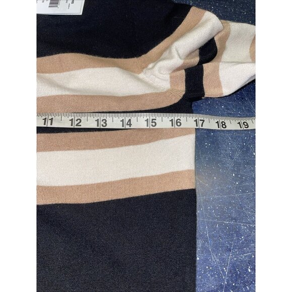 French Connection Sweater Dress Black Tan Stripe 3/4 Sleeve Knit Sheath Sz 14 - Picture 10 of 11